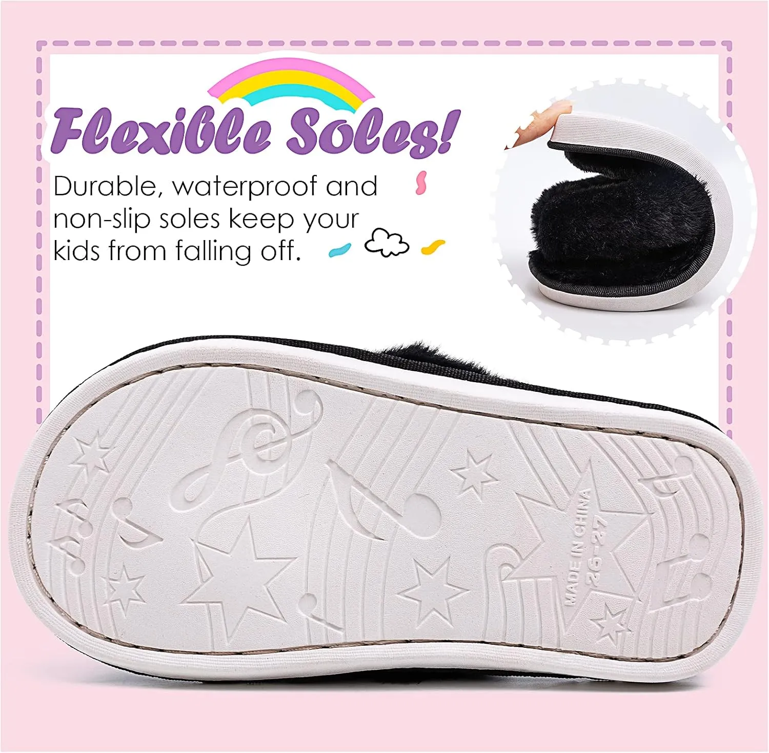 Kids Flip Flop Slippers Soft Plush Fuzzy House Home Thong Slippers for Boys and Girls Open Toe Indoor Outdoor Warm Comfy Slip On