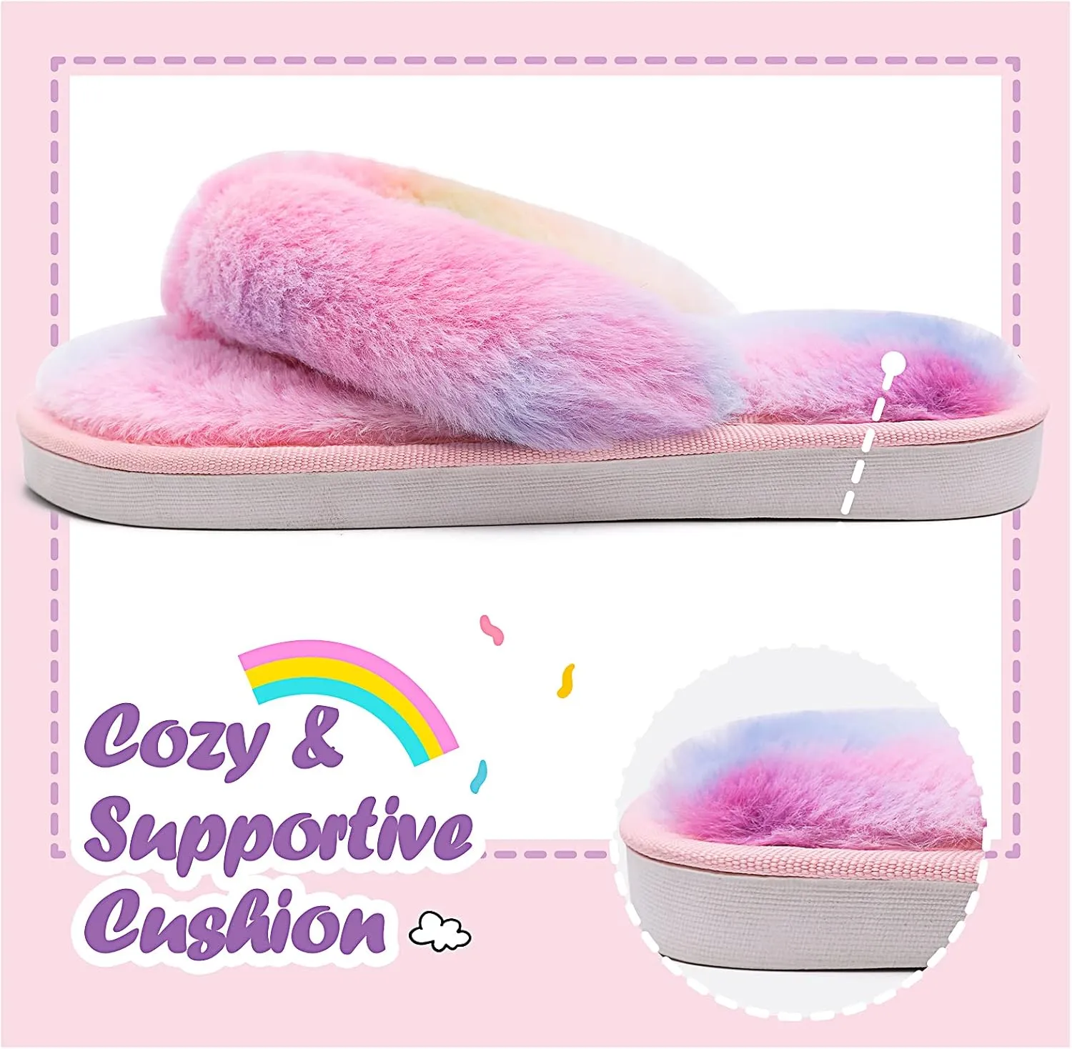 Kids Flip Flop Slippers Soft Plush Fuzzy House Home Thong Slippers for Boys and Girls Open Toe Indoor Outdoor Warm Comfy Slip On