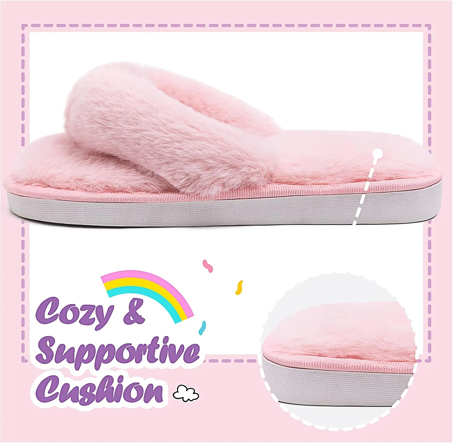 Kids Flip Flop Slippers Soft Plush Fuzzy House Home Thong Slippers for Boys and Girls Open Toe Indoor Outdoor Warm Comfy Slip On