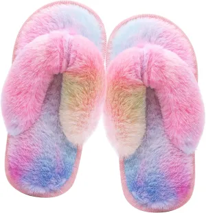 Kids Flip Flop Slippers Soft Plush Fuzzy House Home Thong Slippers for Boys and Girls Open Toe Indoor Outdoor Warm Comfy Slip On