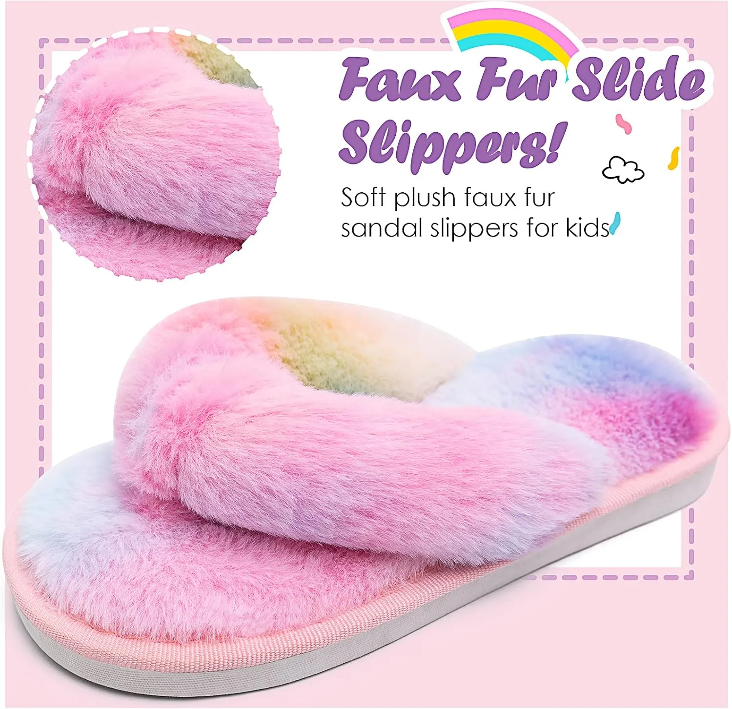 Kids Flip Flop Slippers Soft Plush Fuzzy House Home Thong Slippers for Boys and Girls Open Toe Indoor Outdoor Warm Comfy Slip On
