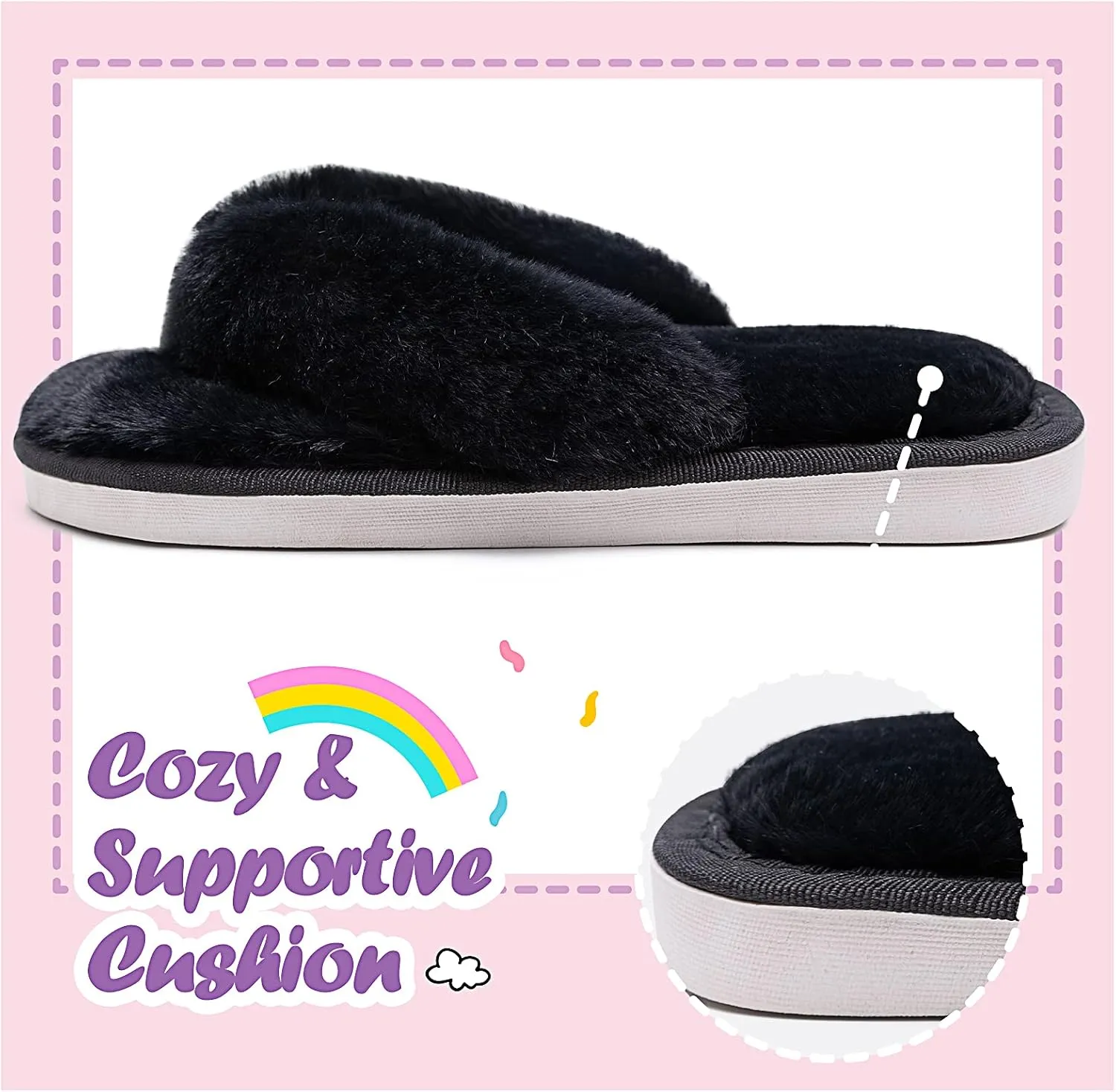 Kids Flip Flop Slippers Soft Plush Fuzzy House Home Thong Slippers for Boys and Girls Open Toe Indoor Outdoor Warm Comfy Slip On