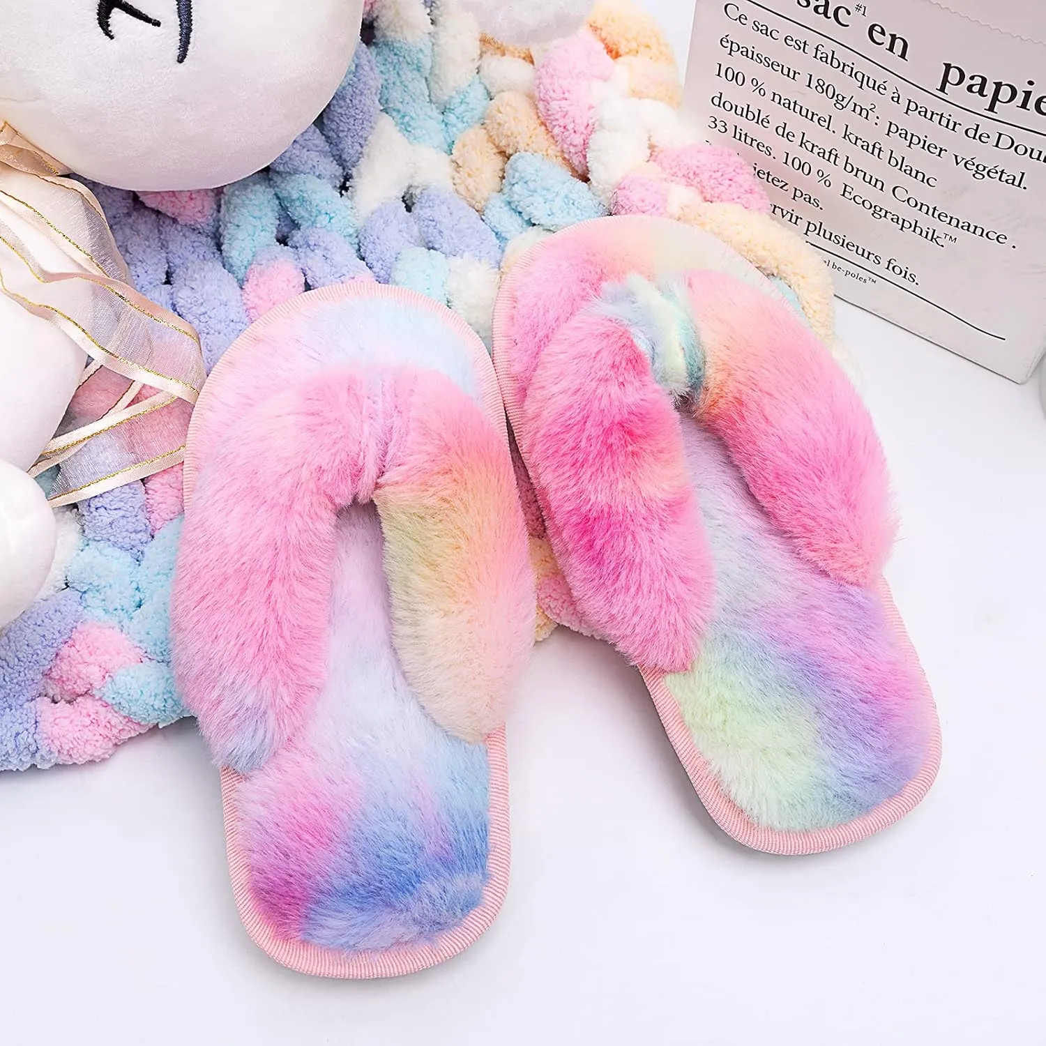 Kids Flip Flop Slippers Soft Plush Fuzzy House Home Thong Slippers for Boys and Girls Open Toe Indoor Outdoor Warm Comfy Slip On