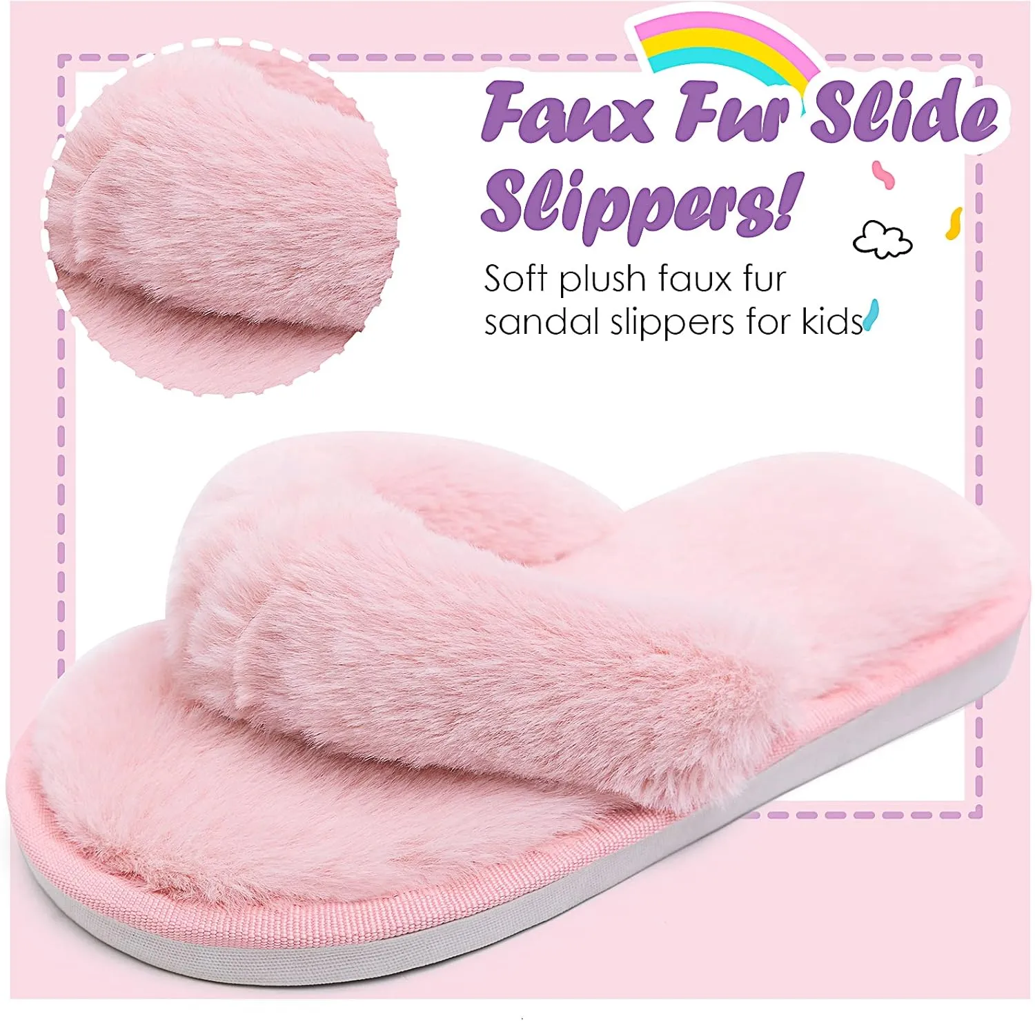 Kids Flip Flop Slippers Soft Plush Fuzzy House Home Thong Slippers for Boys and Girls Open Toe Indoor Outdoor Warm Comfy Slip On