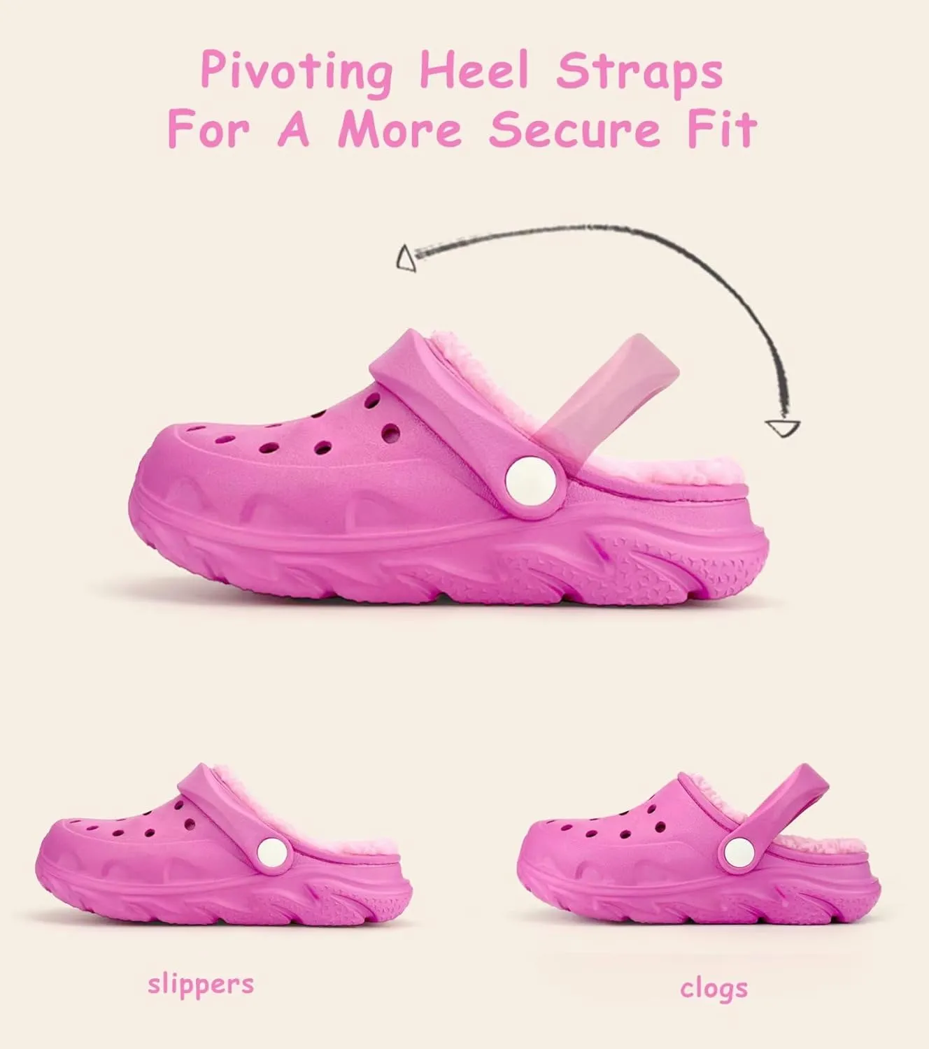 Kids Fur Lined Clog Slip On Winter Slipper for Boys Girls