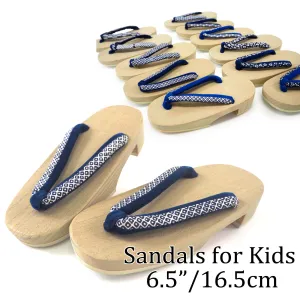 Kids Japanese Kimono Yukata Wooden Geta Sandals, 6.5"/16.5cm Ivory Blue