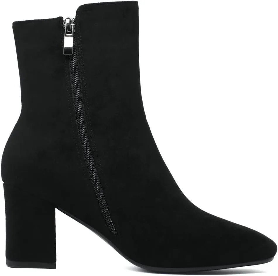 KISSASA Womens GOGO Zipper Ankle Boots Round Toe Low Mid Block Heel Booties