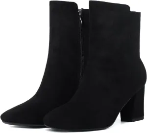 KISSASA Womens GOGO Zipper Ankle Boots Round Toe Low Mid Block Heel Booties