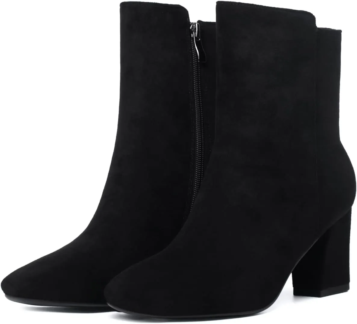 KISSASA Womens GOGO Zipper Ankle Boots Round Toe Low Mid Block Heel Booties