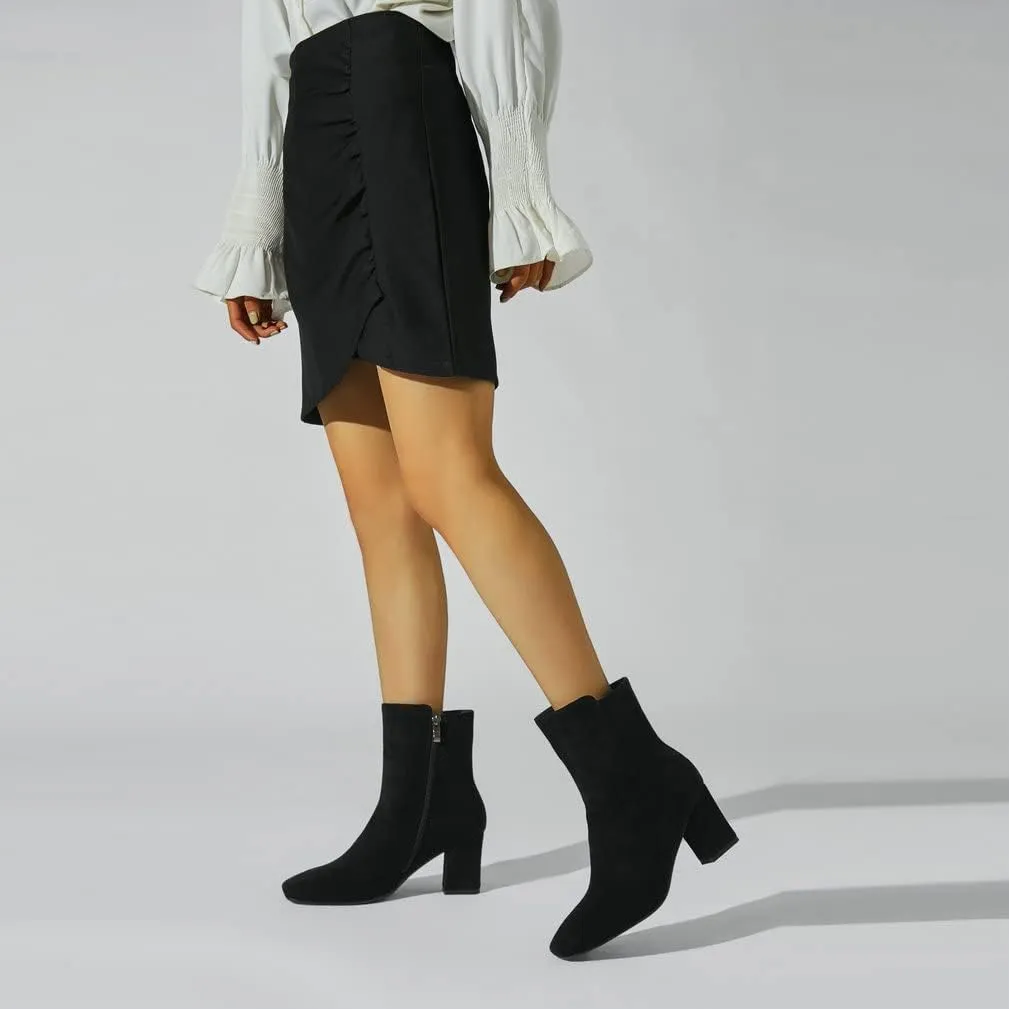 KISSASA Womens GOGO Zipper Ankle Boots Round Toe Low Mid Block Heel Booties