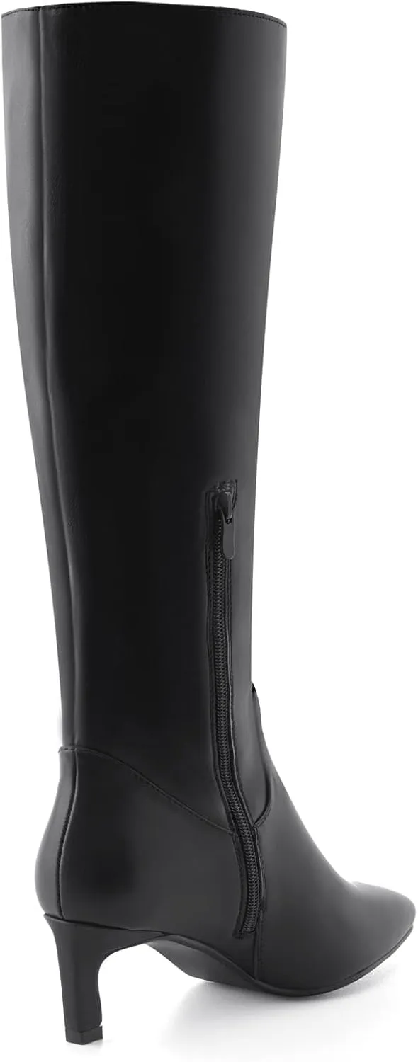 Knee High Boots for Women Kitten Heel Pointed Toe Low Mid Heel Long Tall Boots