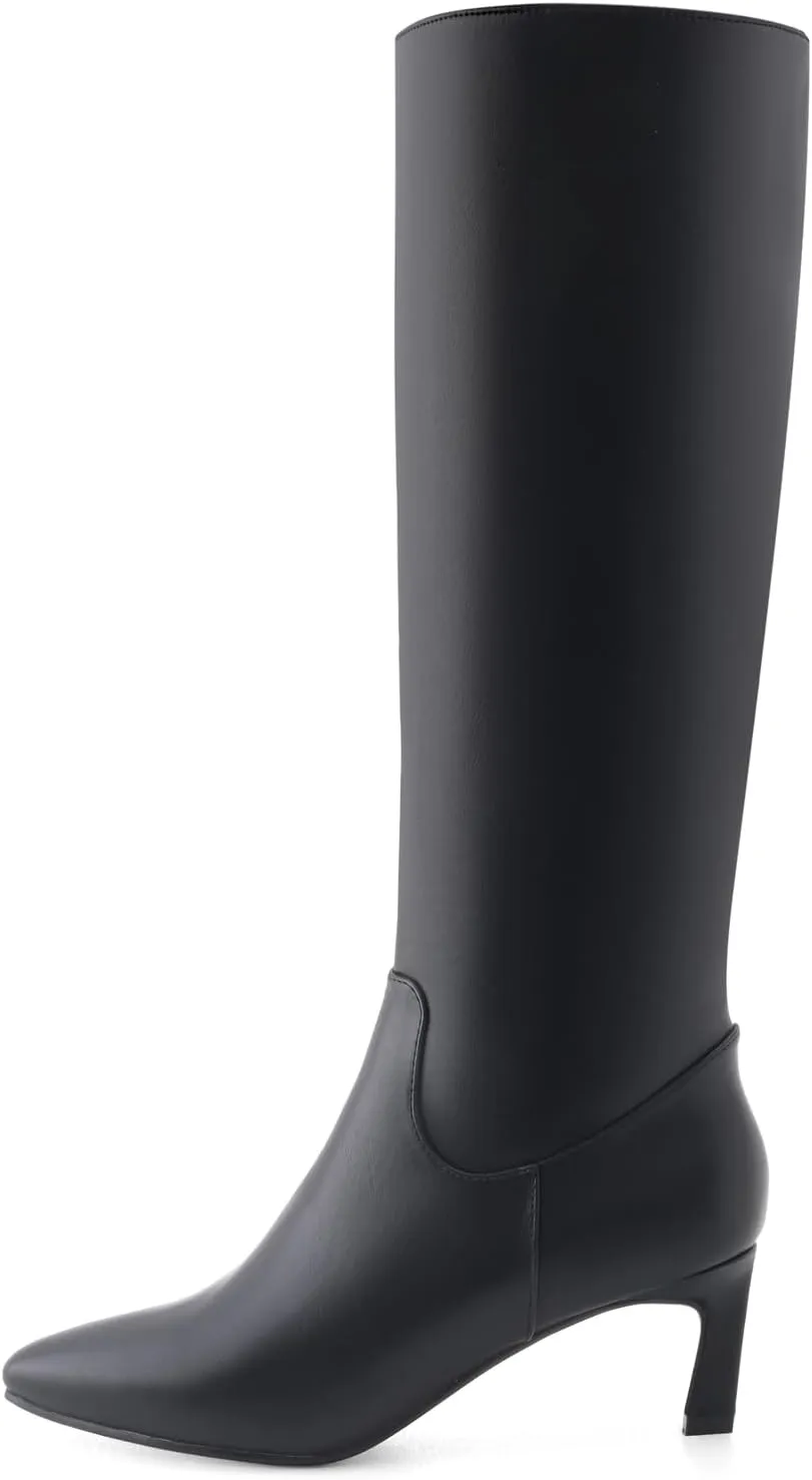 Knee High Boots for Women Kitten Heel Pointed Toe Low Mid Heel Long Tall Boots