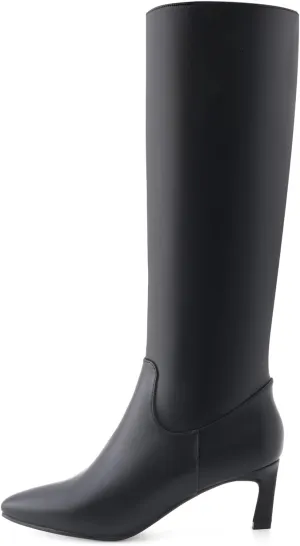 Knee High Boots for Women Kitten Heel Pointed Toe Low Mid Heel Long Tall Boots