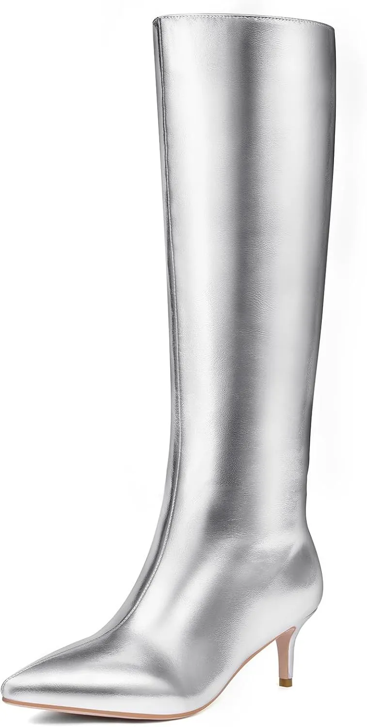 Knee High Boots for Women - Pointed Toe Stiletto Heel With Side Zipper, Fashion High Boot, Elegant Long Boots for Fall Spring
