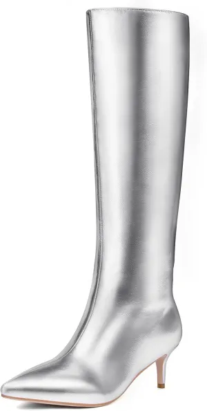 Knee High Boots for Women - Pointed Toe Stiletto Heel With Side Zipper, Fashion High Boot, Elegant Long Boots for Fall Spring