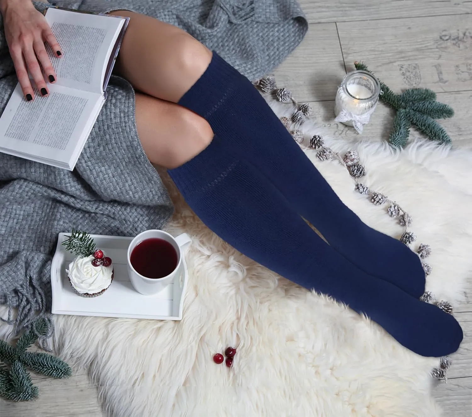 KONY Warm Knee High Socks for Women 3 Pairs, Thick Cotton Cushioned Thermal Long Socks for Hiking Work Gifts