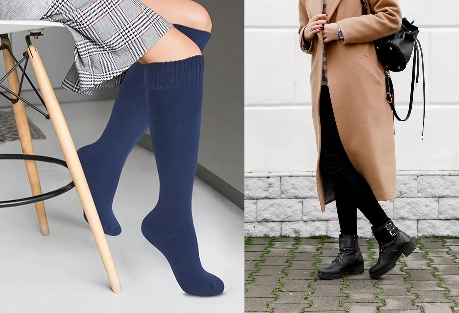 KONY Warm Knee High Socks for Women 3 Pairs, Thick Cotton Cushioned Thermal Long Socks for Hiking Work Gifts