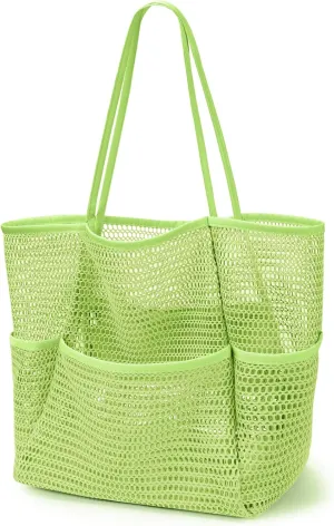 KPX Beach Bag with Mini Pocket, Beach Tote Bags for Women Large Foldable Mesh Swimming Pool Travel Bags - Sandproof