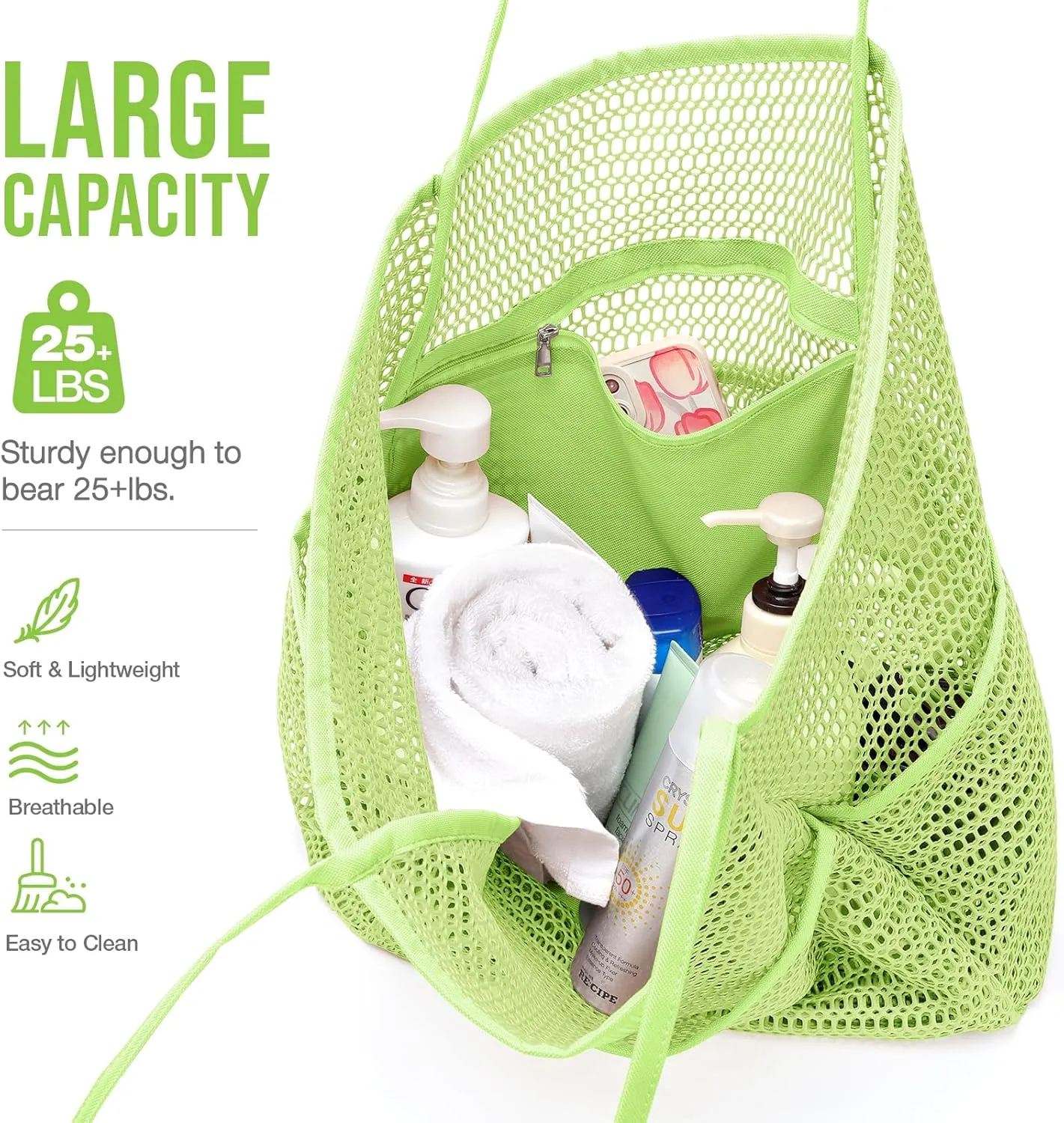 KPX Beach Bag with Mini Pocket, Beach Tote Bags for Women Large Foldable Mesh Swimming Pool Travel Bags - Sandproof
