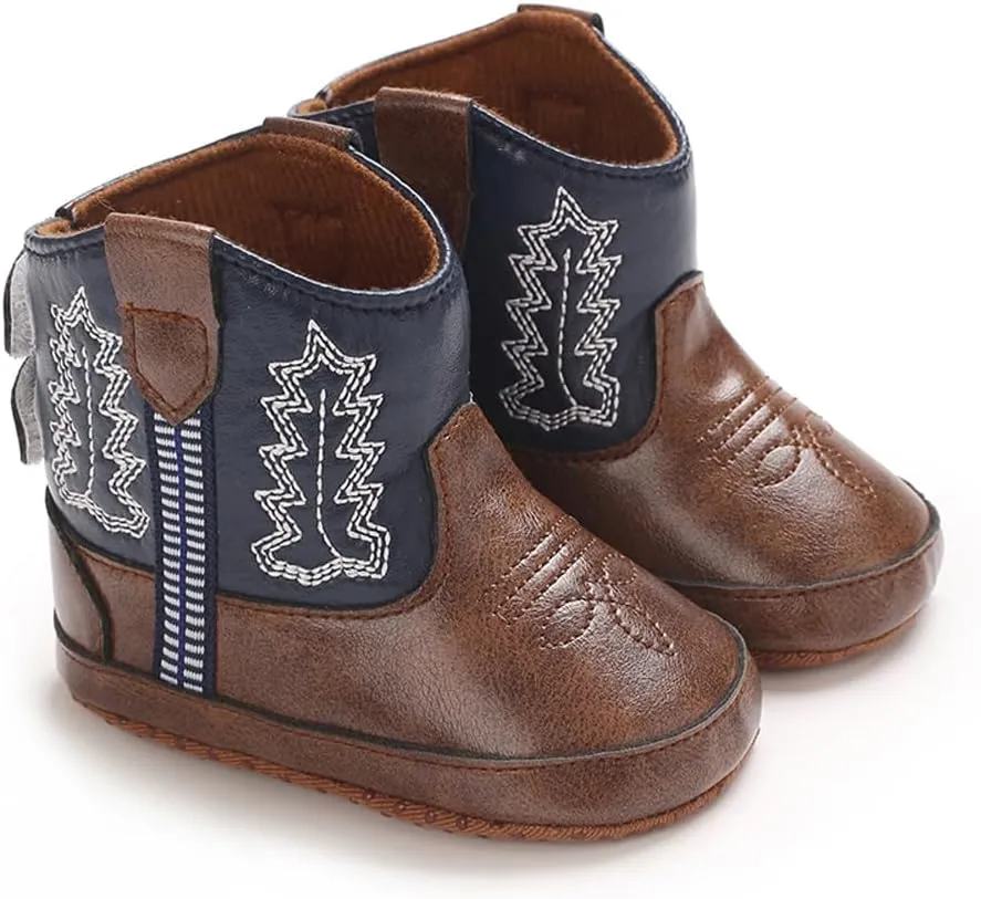 Kuner Baby Cowboy Boots Western Boots Toddler Cowboy Bootie Soft Sole Non-Slip Crib Shoes for Infant Boys Girls0-18 Months
