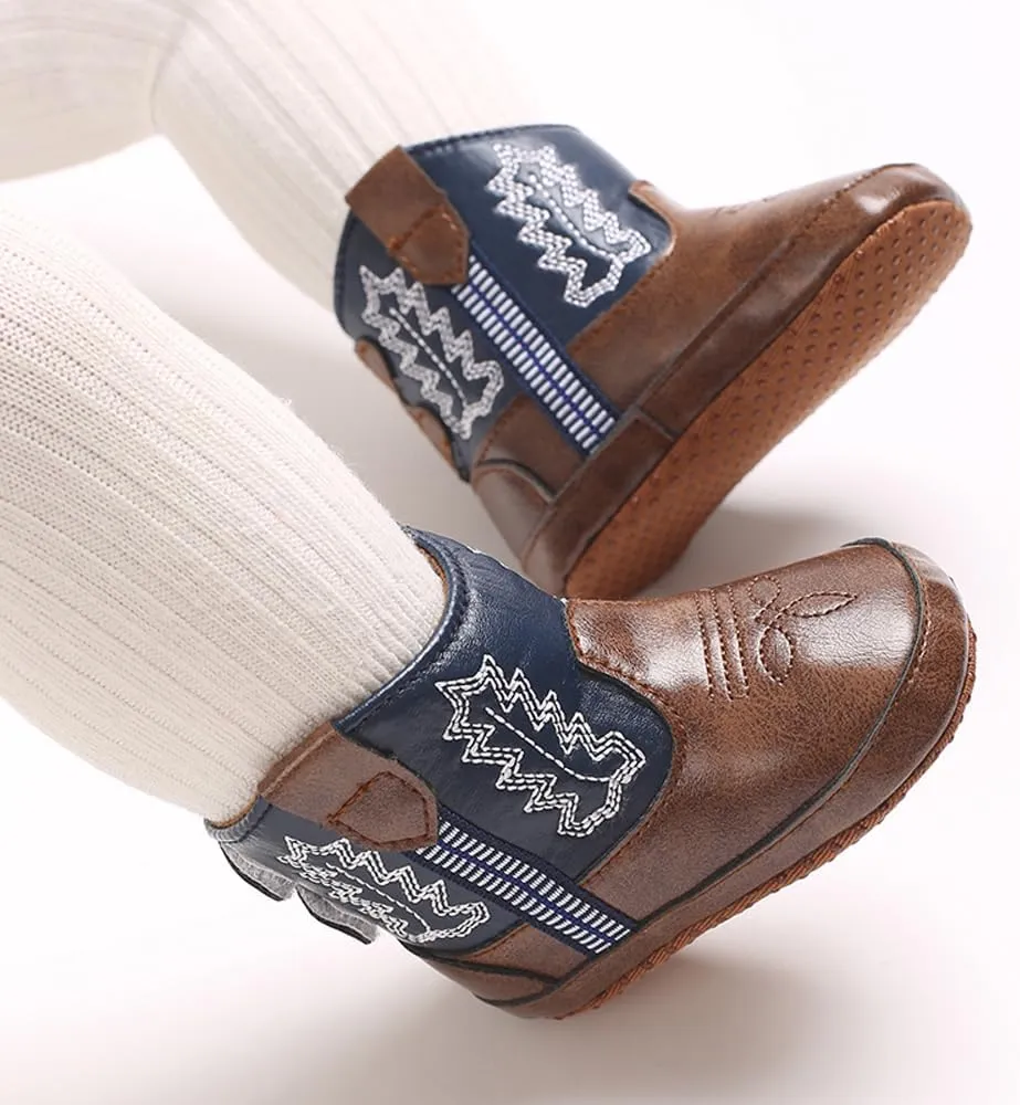 Kuner Baby Cowboy Boots Western Boots Toddler Cowboy Bootie Soft Sole Non-Slip Crib Shoes for Infant Boys Girls0-18 Months