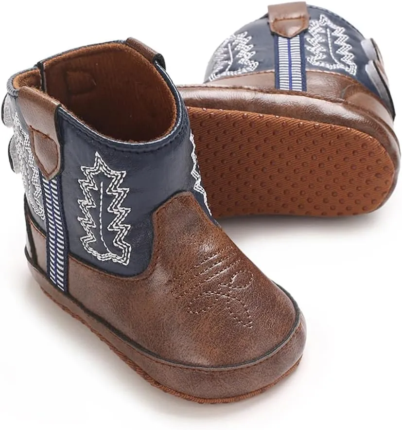 Kuner Baby Cowboy Boots Western Boots Toddler Cowboy Bootie Soft Sole Non-Slip Crib Shoes for Infant Boys Girls0-18 Months