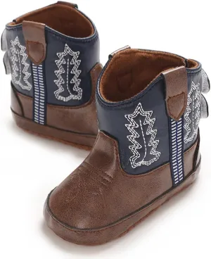 Kuner Baby Cowboy Boots Western Boots Toddler Cowboy Bootie Soft Sole Non-Slip Crib Shoes for Infant Boys Girls0-18 Months