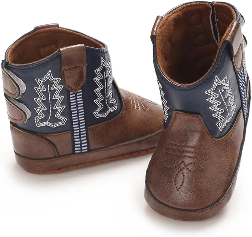 Kuner Baby Cowboy Boots Western Boots Toddler Cowboy Bootie Soft Sole Non-Slip Crib Shoes for Infant Boys Girls0-18 Months