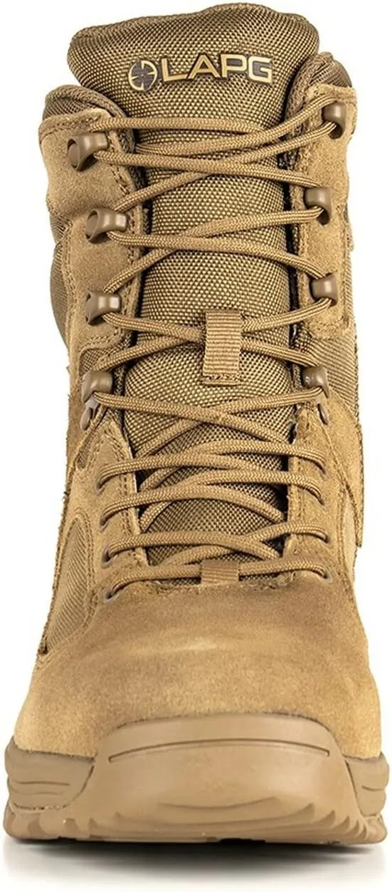 LAPG Men’s Sector 8” Waterproof Side-Zip Duty Boots, Breathable & Comfortable Tactical Hiking Combat Boots for Men, Coyote