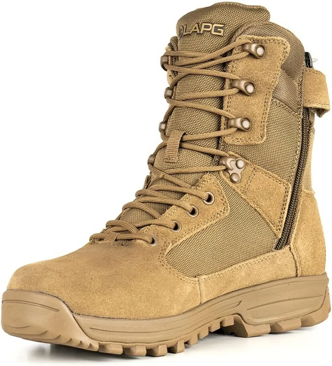 LAPG Men’s Sector 8” Waterproof Side-Zip Duty Boots, Breathable & Comfortable Tactical Hiking Combat Boots for Men, Coyote