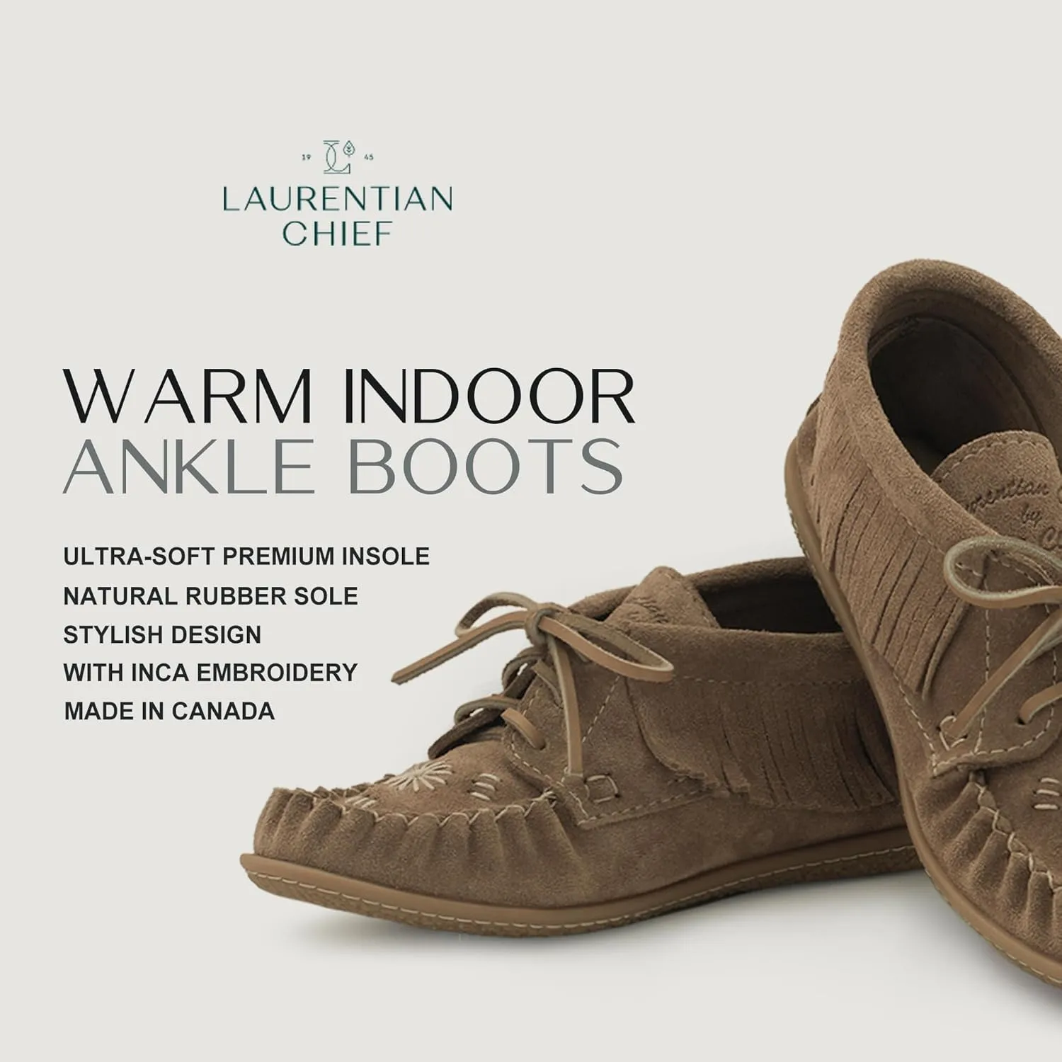 Laurentian Chief Moccasins Women Ankle Boot – Stylish Ankle Boots with Inca Embroidery, Comfortable Insole, Durable Rubber Sole, Made in Canada