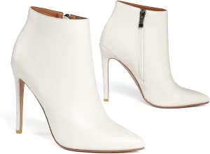 LEHOOR Women Stilettos Booties Pointed Closed Toe Side Zipper 5 Inch High Heel Ankle Boots Patent Leather Concise Elegant Office Shoes