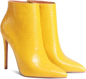 LEHOOR Women Stilettos Booties Pointed Closed Toe Side Zipper 5 Inch High Heel Ankle Boots Patent Leather Concise Elegant Office Shoes