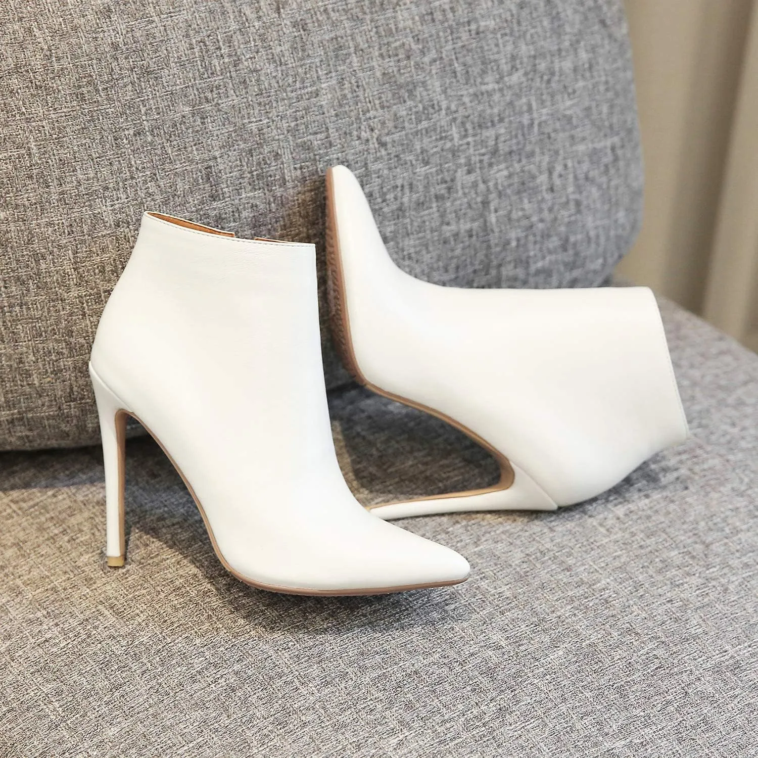 LEHOOR Women Stilettos Booties Pointed Closed Toe Side Zipper 5 Inch High Heel Ankle Boots Patent Leather Concise Elegant Office Shoes