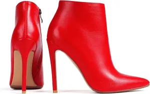 LEHOOR Women Stilettos Booties Pointed Closed Toe Side Zipper 5 Inch High Heel Ankle Boots Patent Leather Concise Elegant Office Shoes