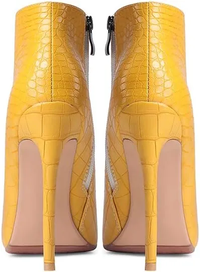 LEHOOR Women Stilettos Booties Pointed Closed Toe Side Zipper 5 Inch High Heel Ankle Boots Patent Leather Concise Elegant Office Shoes