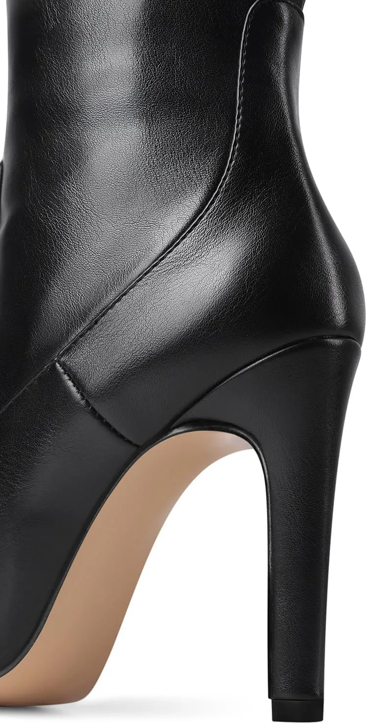 LEMUTISME Women's Classic Pointed Toe Stitchcraft Slouchy Wide Calf Slip On Elegant Stiletto High Heel Knee High Boots