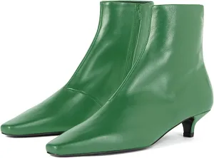 LEMUTISME Women's Classic Square Toe Matte Leather Autumn Winter Side Zipper Elegant Low Low Kitten Heel Ankle Booties