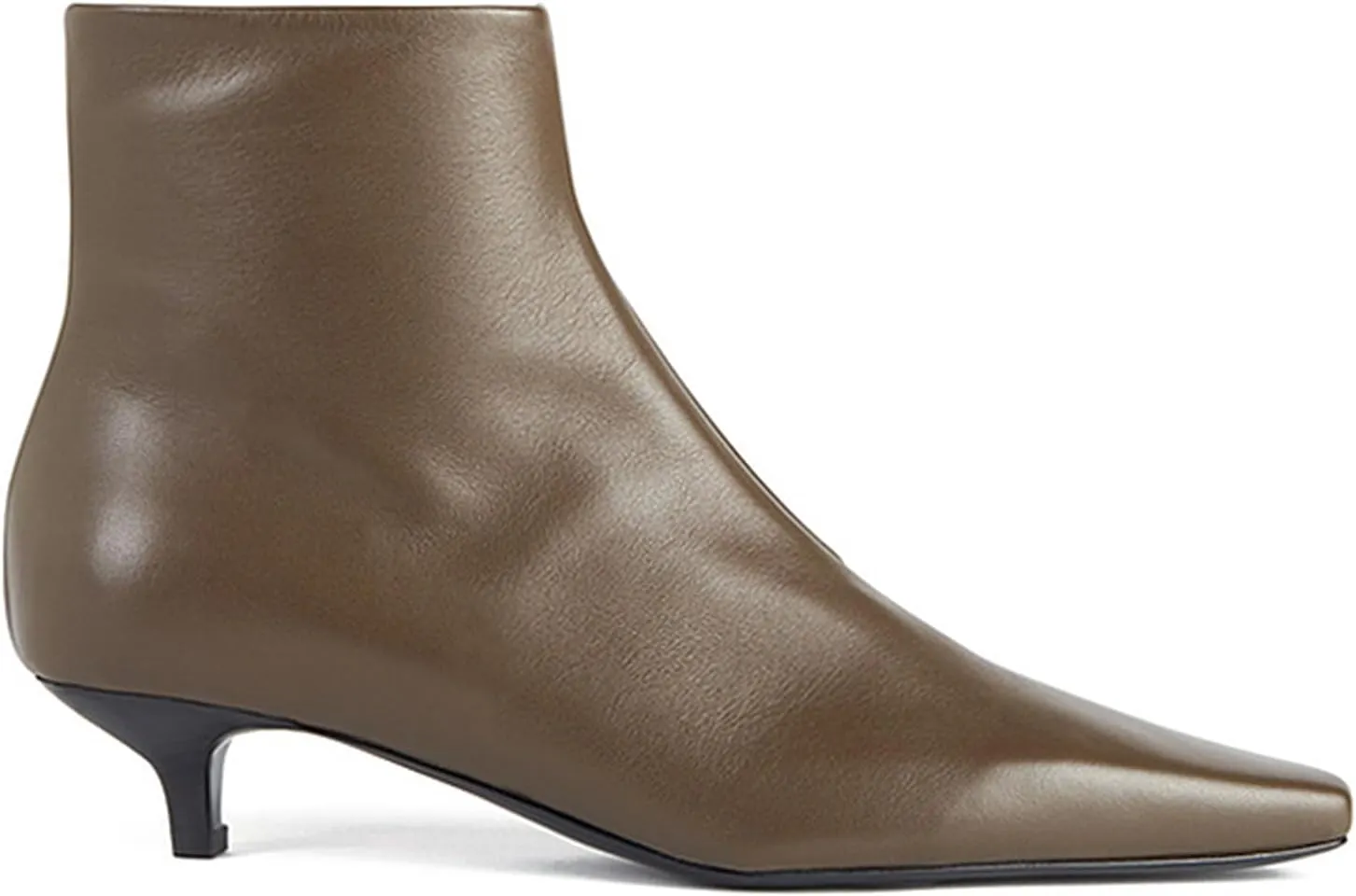 LEMUTISME Women's Classic Square Toe Matte Leather Autumn Winter Side Zipper Elegant Low Low Kitten Heel Ankle Booties