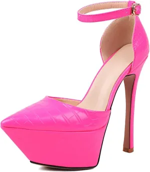 LEMUTISME Women's Sexy Closed Pointed Toe Ankle Strap Platform Stiletto Dress Pumps Chic Crocodile Printed Cut-out High Heels Party Club Shoes