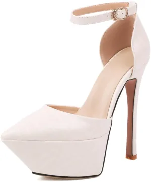 LEMUTISME Women's Sexy Closed Pointed Toe Ankle Strap Platform Stiletto Dress Pumps Chic Crocodile Printed Cut-out High Heels Party Club Shoes