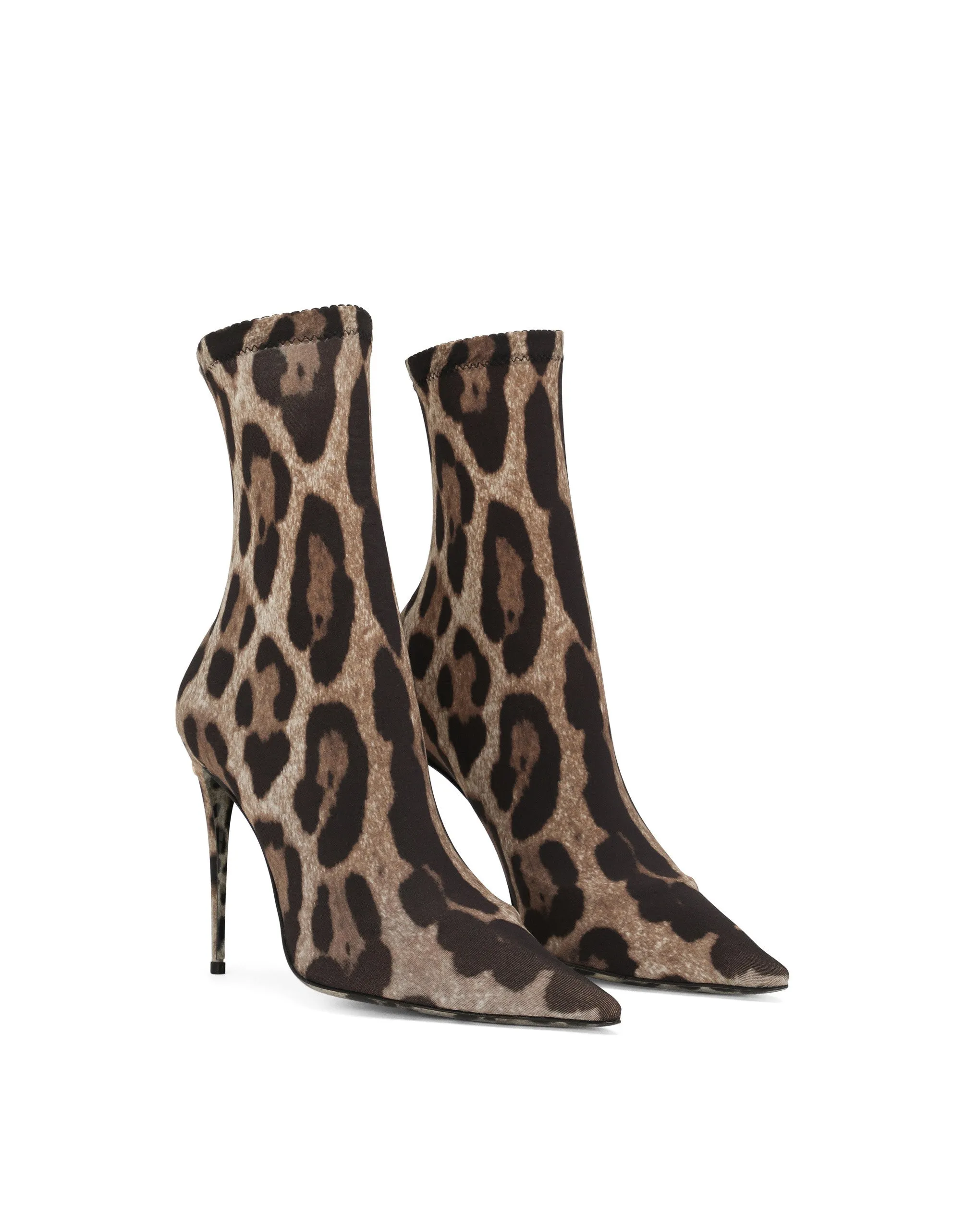 Leopard-print stretch fabric ankle boots