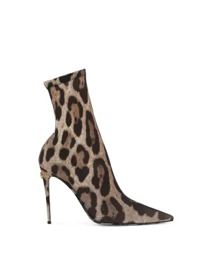 Leopard-print stretch fabric ankle boots