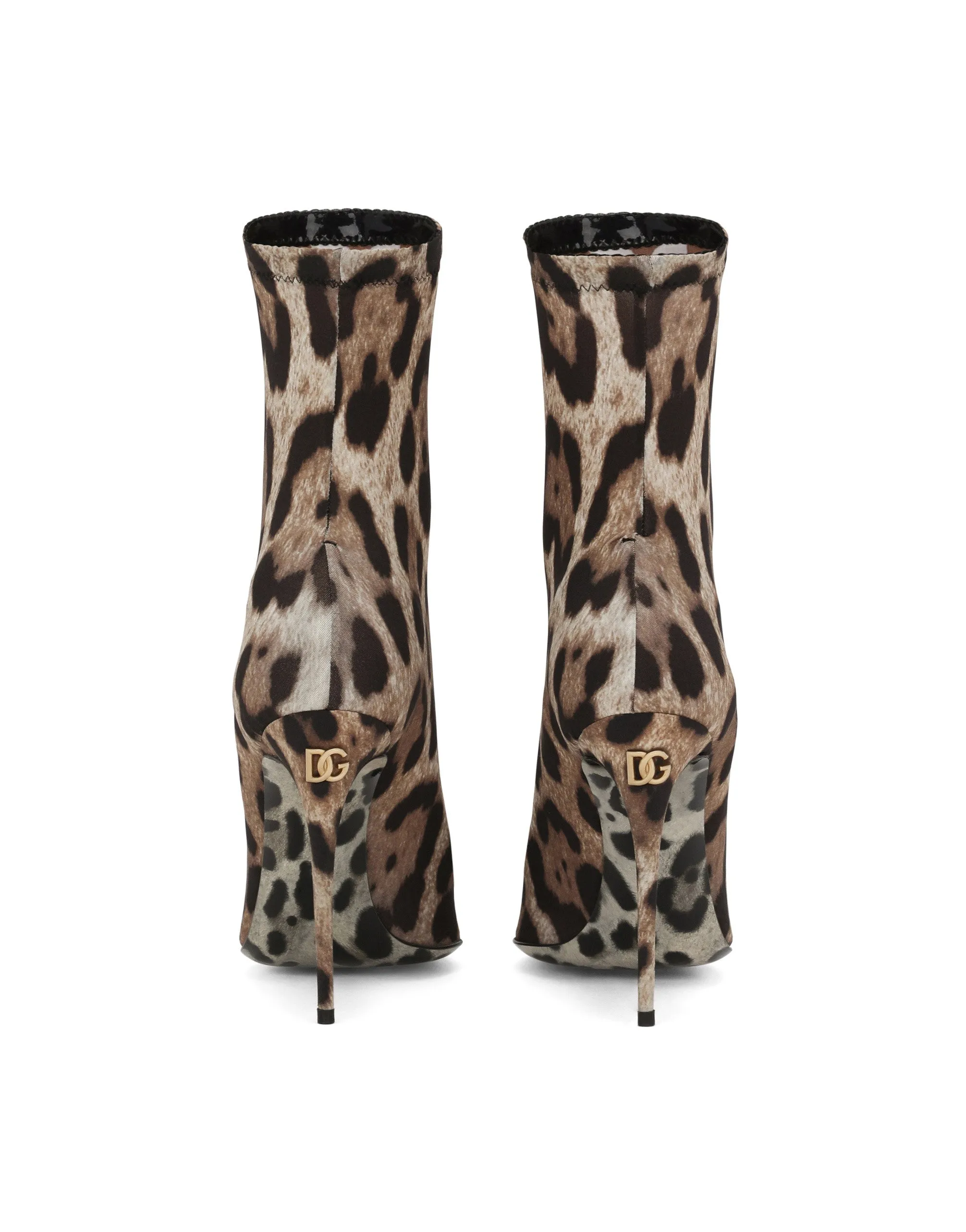 Leopard-print stretch fabric ankle boots