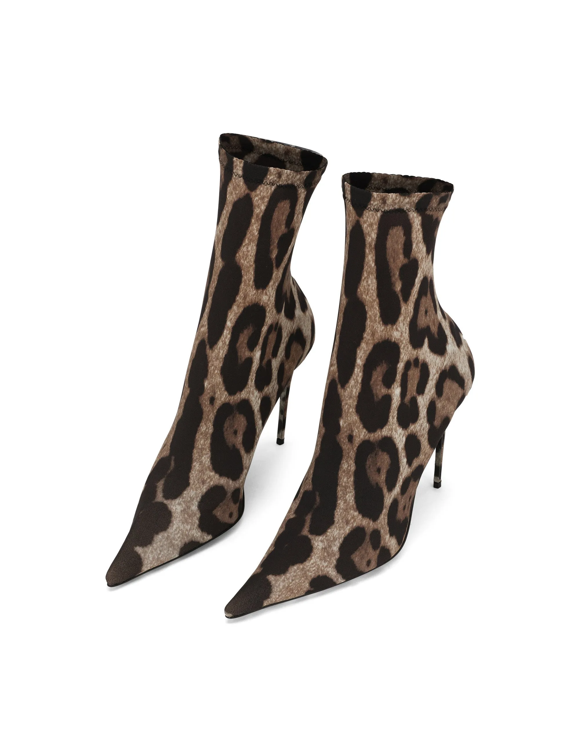 Leopard-print stretch fabric ankle boots