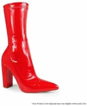 Liliana Women's Stretchy Pointed Toe Mid Calf Chunky Heel Bootie
