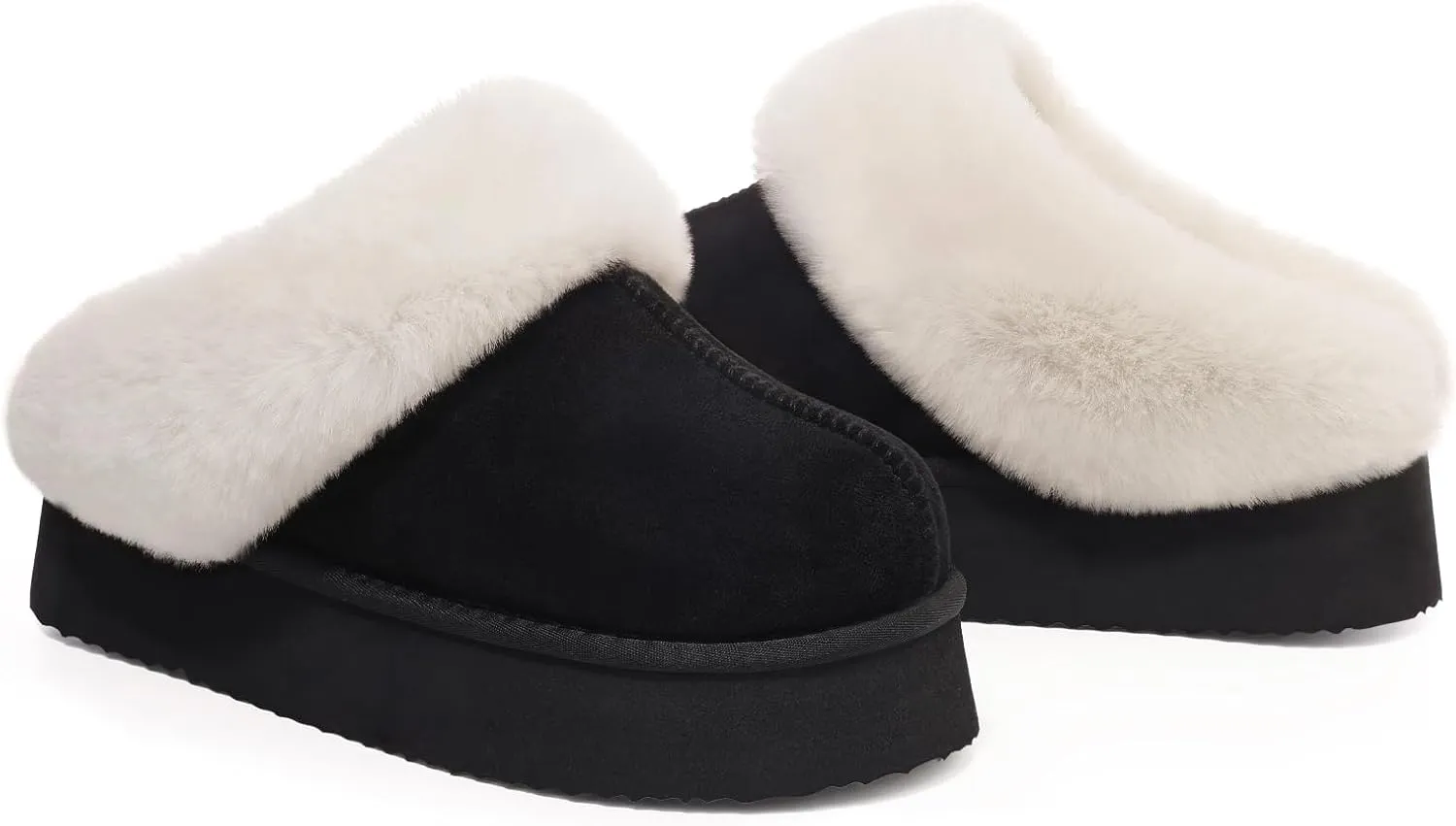 Litfun Fuzzy Platform Slippers for Women Comfy Winter House Shoes with Memory Foam Indoor Outdoor