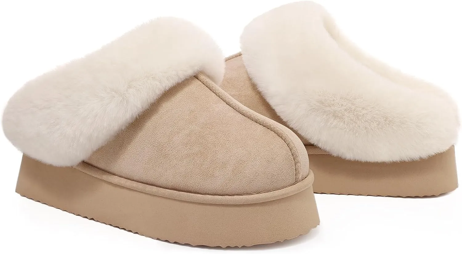 Litfun Fuzzy Platform Slippers for Women Comfy Winter House Shoes with Memory Foam Indoor Outdoor