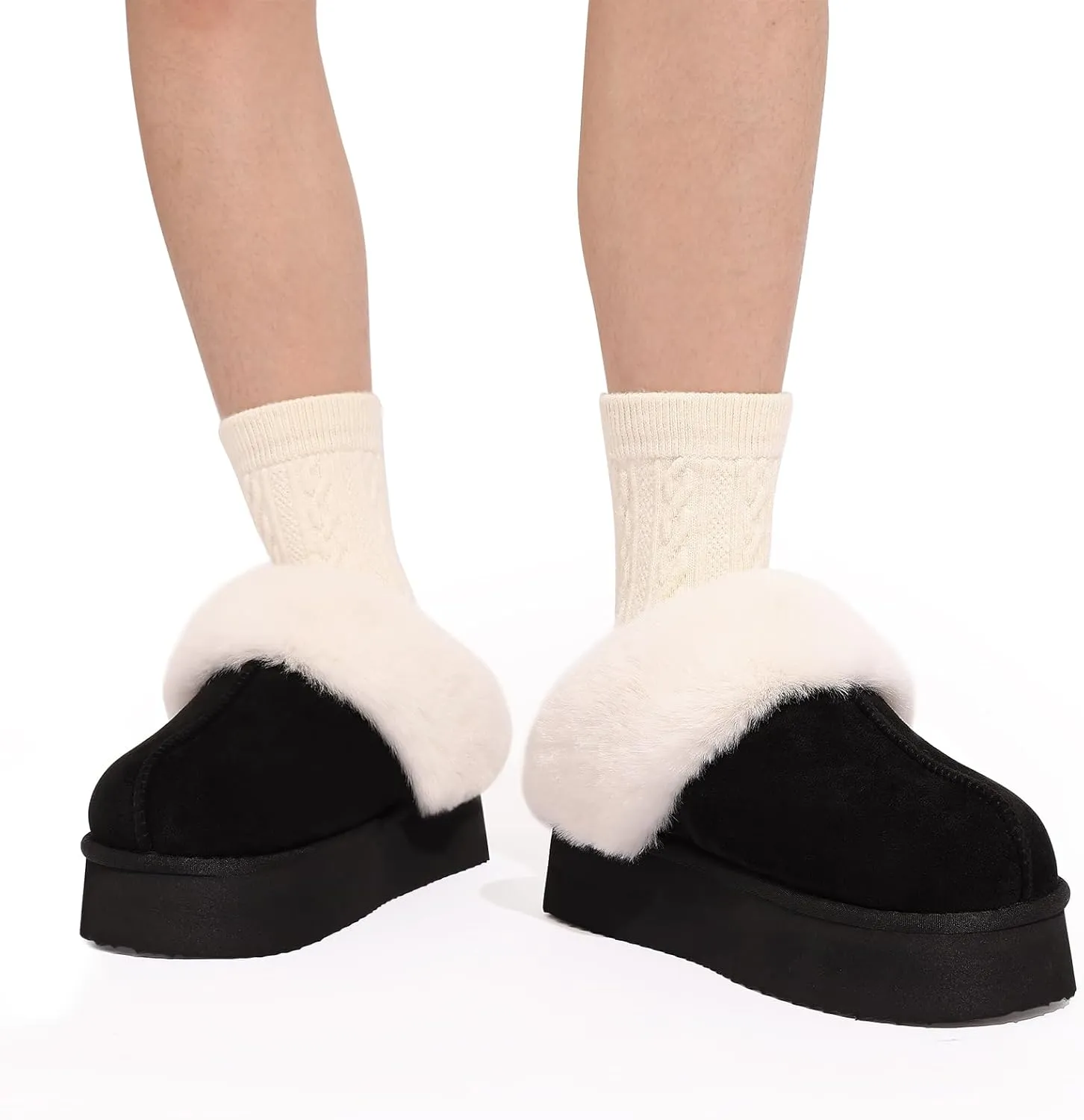 Litfun Fuzzy Platform Slippers for Women Comfy Winter House Shoes with Memory Foam Indoor Outdoor
