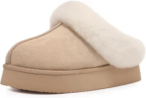 Litfun Fuzzy Platform Slippers for Women Comfy Winter House Shoes with Memory Foam Indoor Outdoor